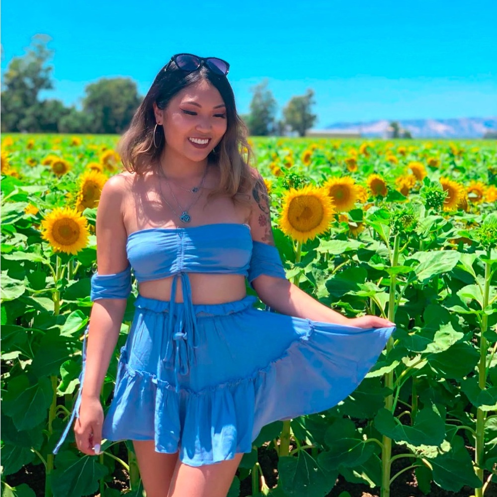 Blue Off-Shoulder Two-Piece Set